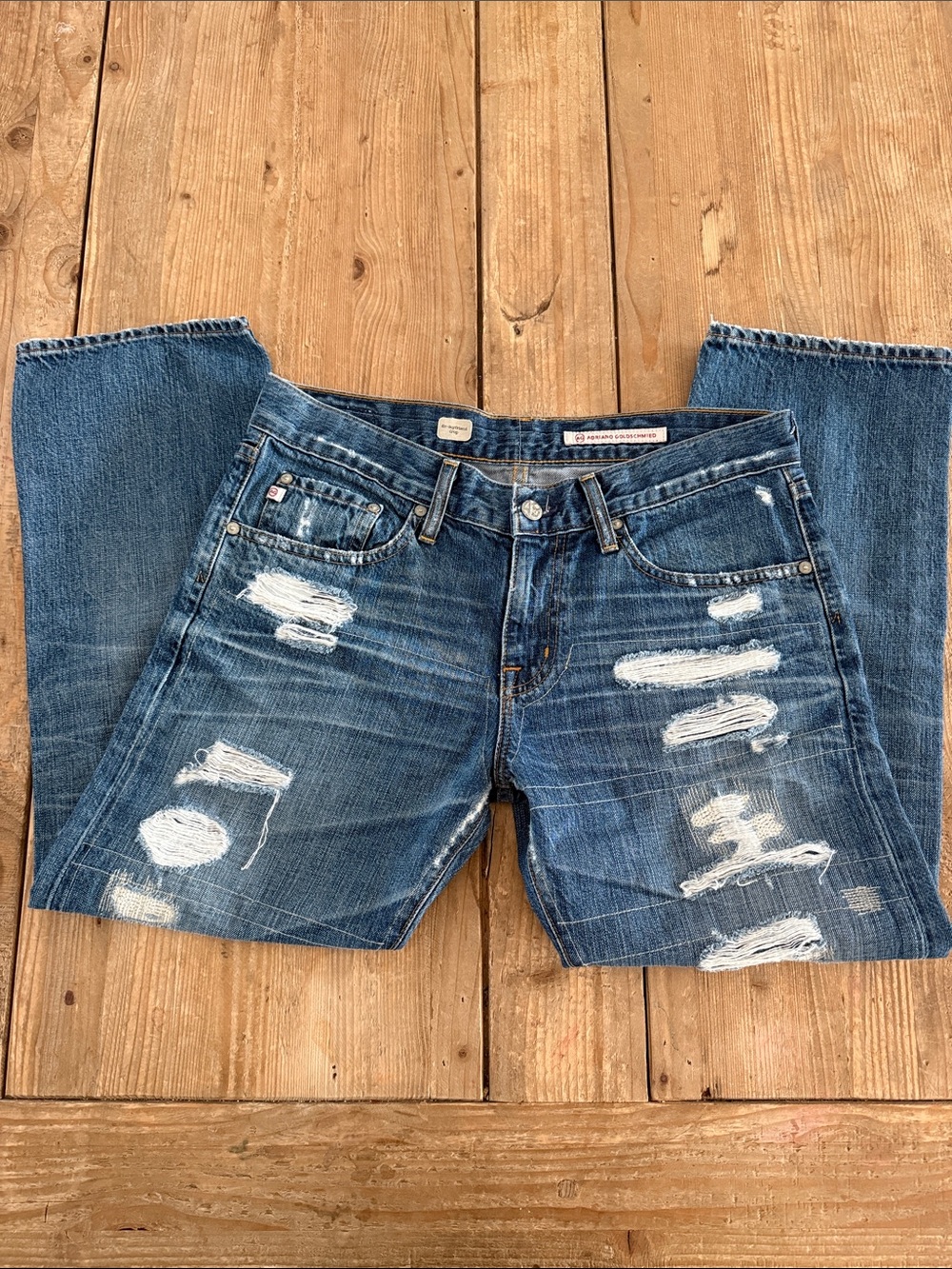 AG Adriano Goldschmied Blue Distressed Cropped Jeans - Size 28R/6